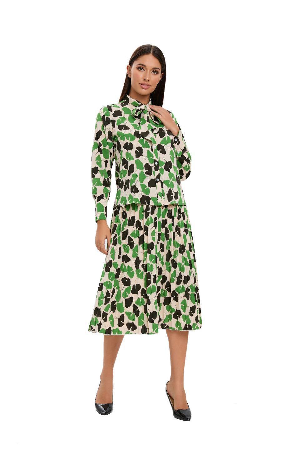 Long Sleeve Spring Print 2PC Midi Dress Set - MissFinchNYC