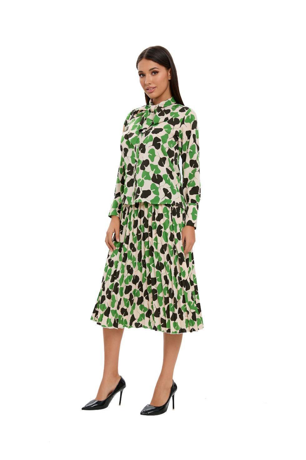 Long Sleeve Spring Print 2PC Midi Dress Set - MissFinchNYC