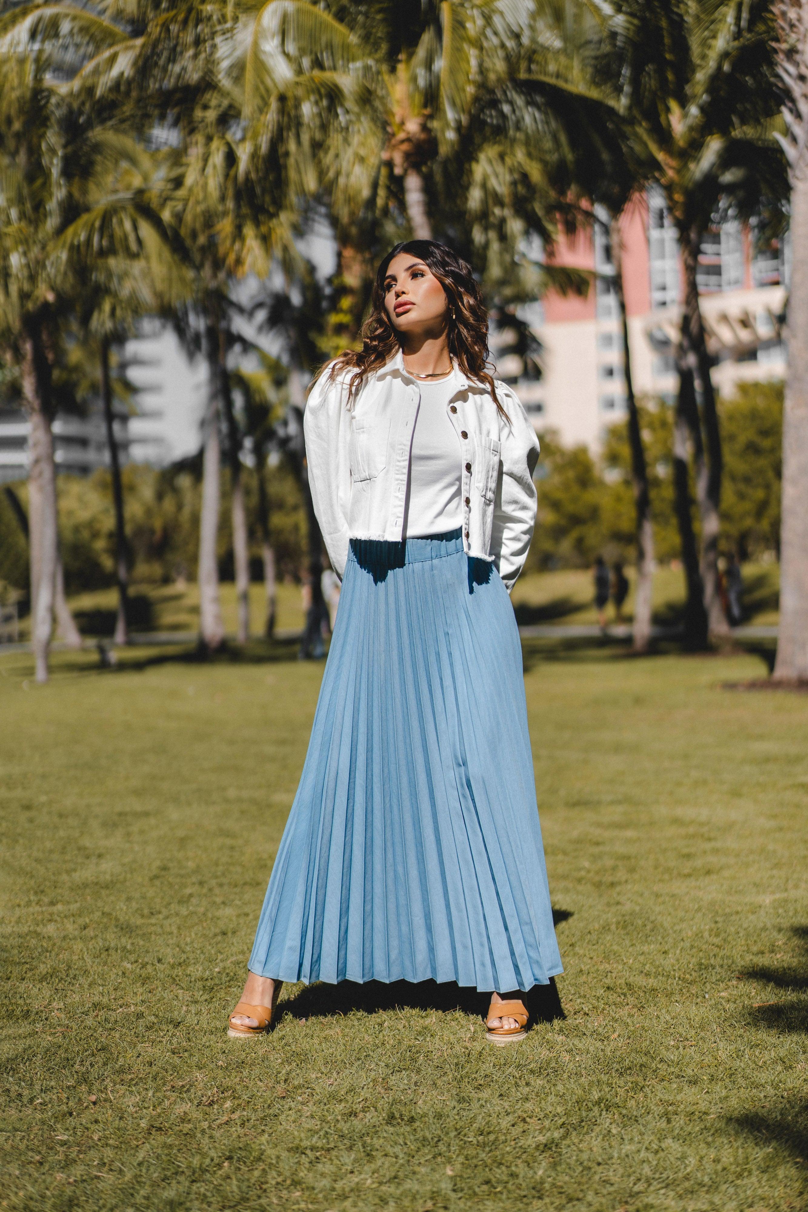 MADELINE DENIM PLEATED SKIRT חצאית