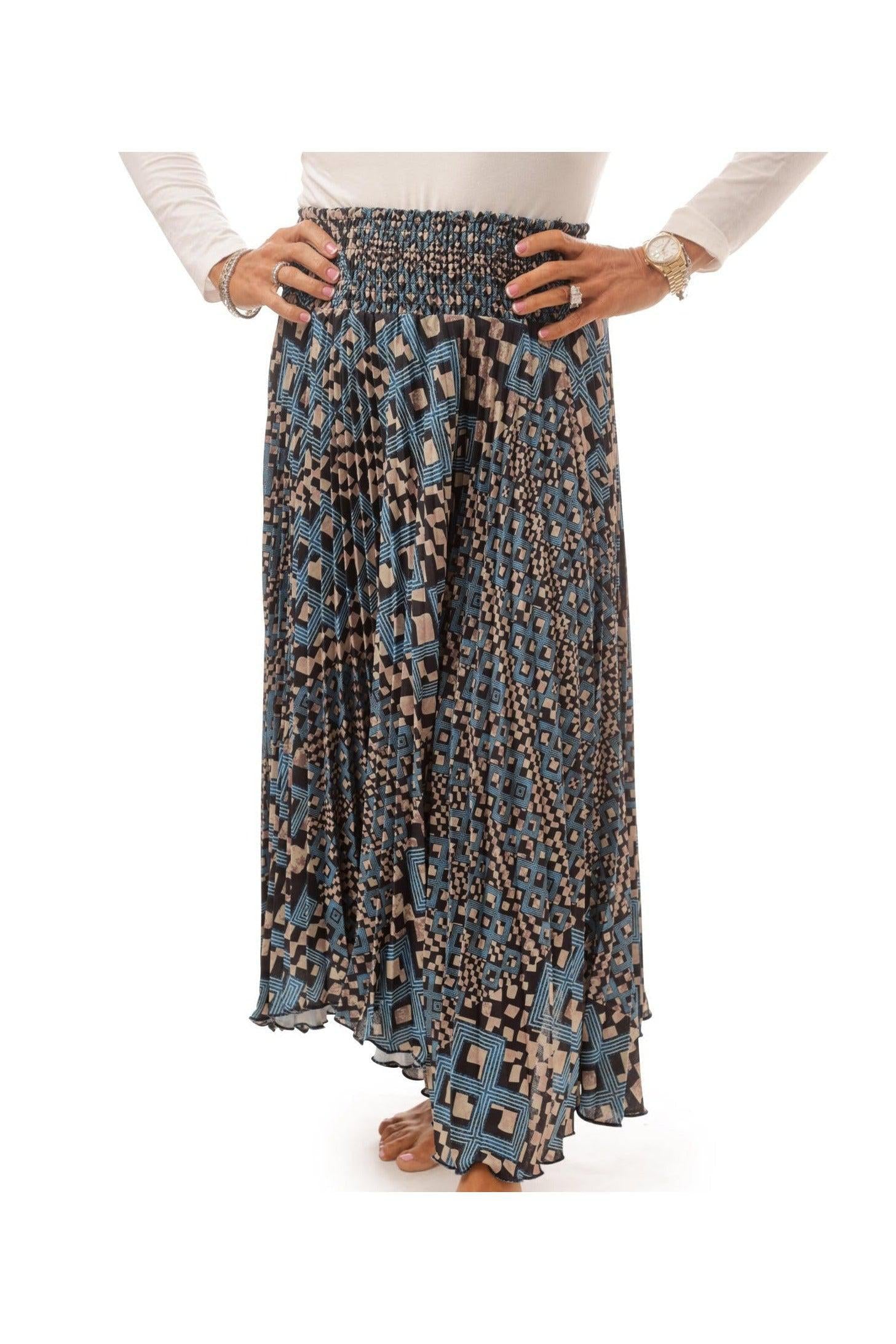 FULL PRTD PLTD SKIRT WITH GATHERED WAISTBAND חצאית