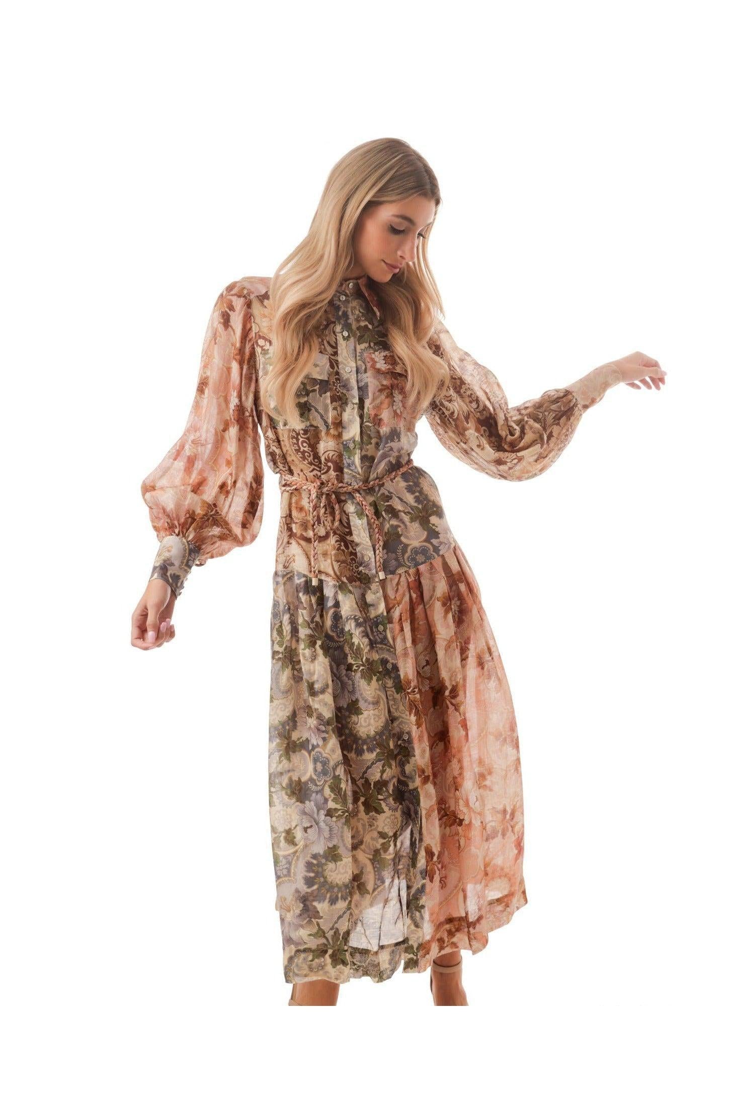 COLOR PAISLEY PRINT BUTTON DOWN TIE DRESS שמלה