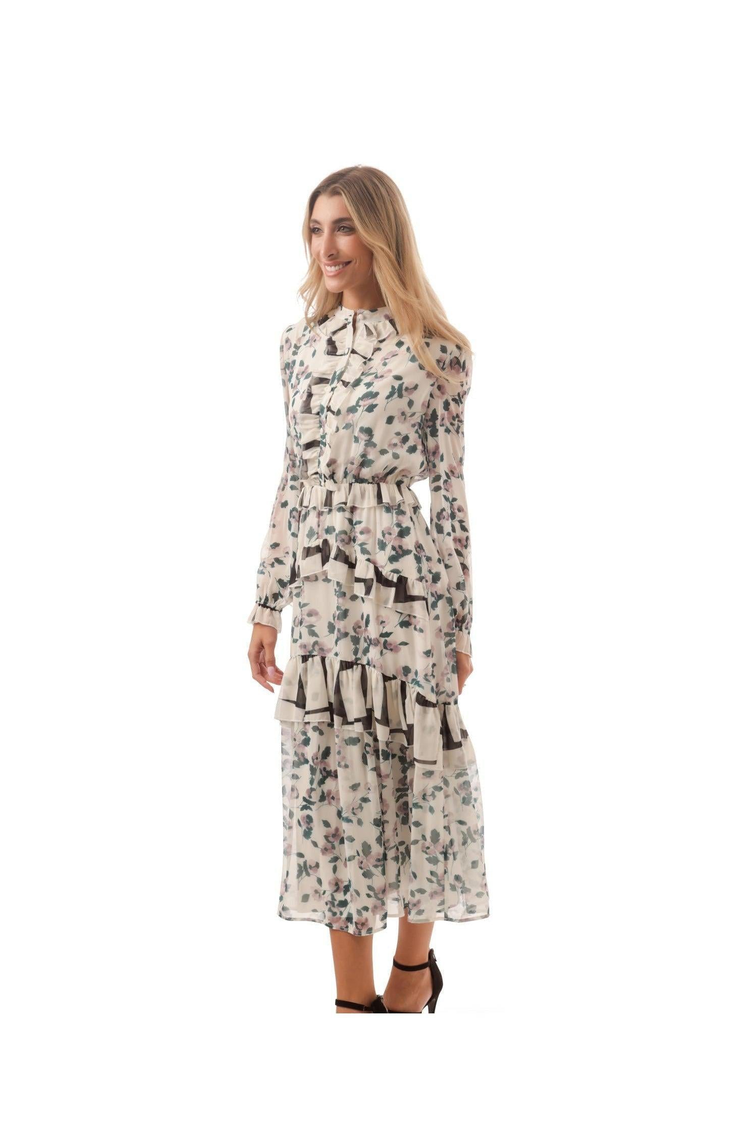 CHIFFON W/ MAUVE FLOWER DRESS שמלה