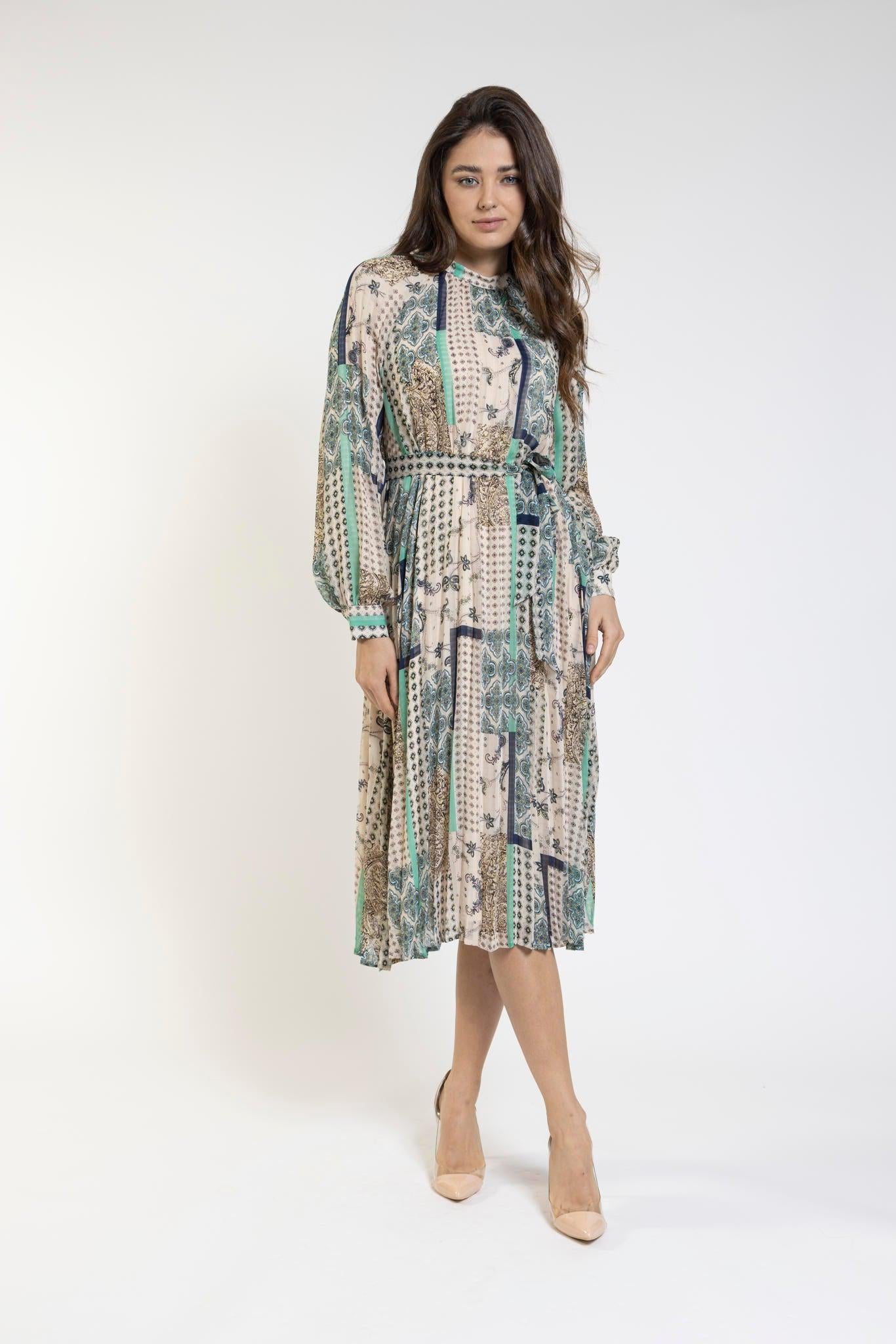 WHOLE PRINTED PLEAT DRESS שמלה