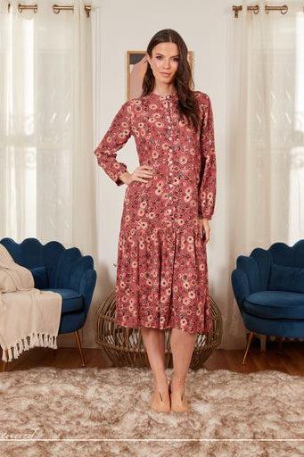 BRIANNA BUTTON DOWN MIDI DRESS W RUFFLE BOTTOM שמלה