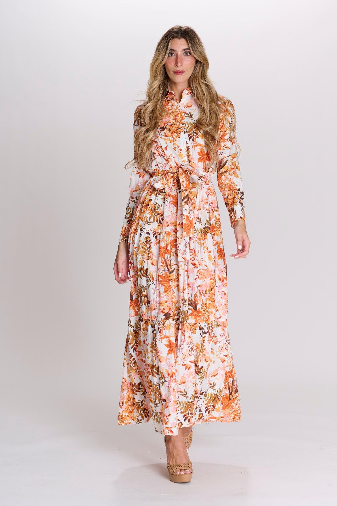 FLORAL PRINTED BUTTON FRONT DRESS שמלה