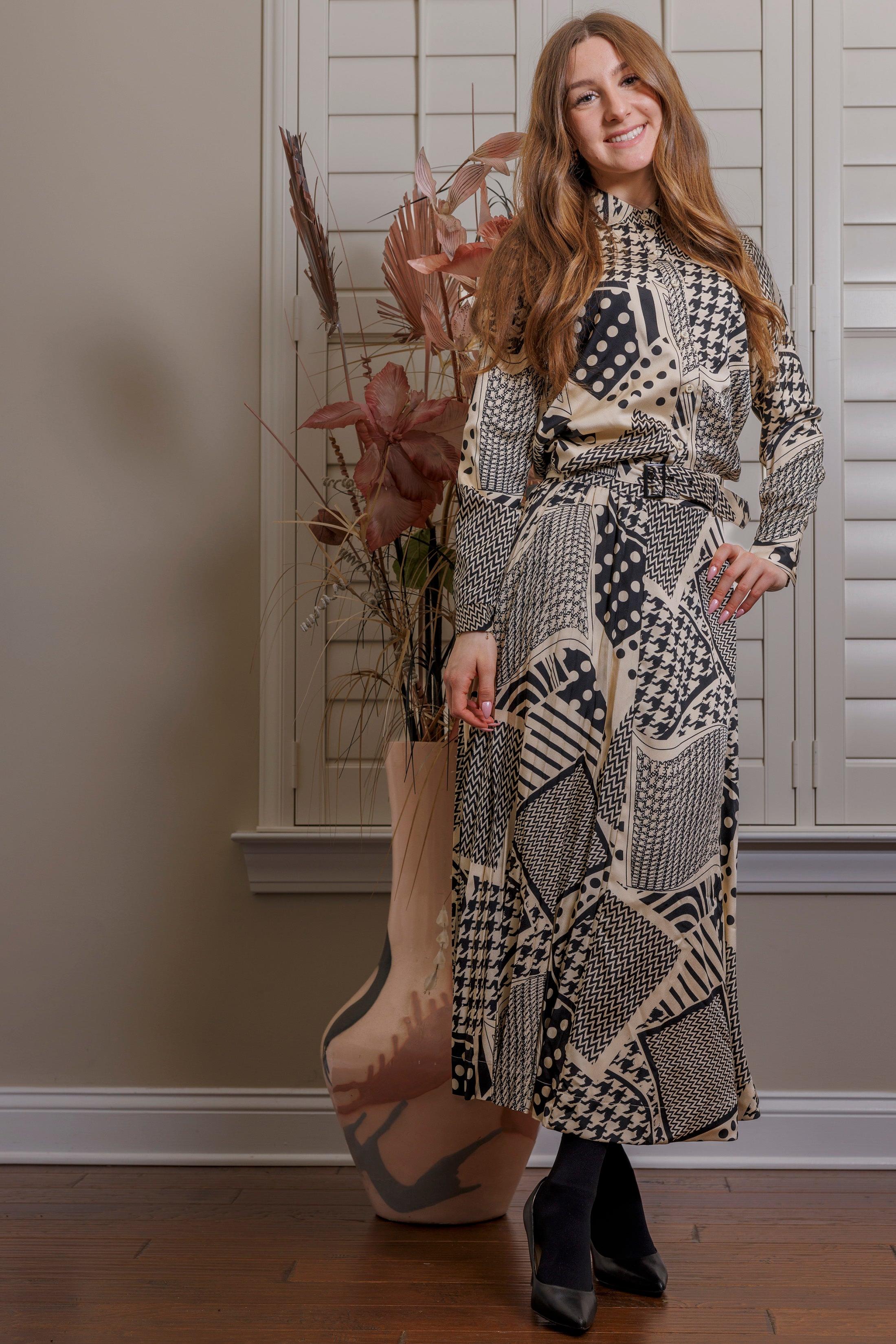 MATCHING PLEATED FLAIRED JOINT PRINT SKIRT