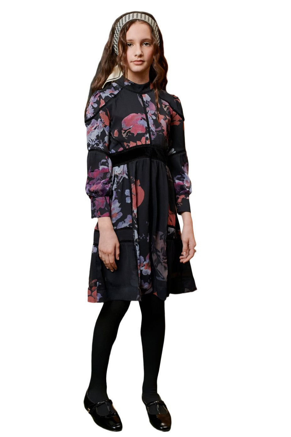 CHIFFON WATERCOLOR LARGE FLORAL PRINT DRESS