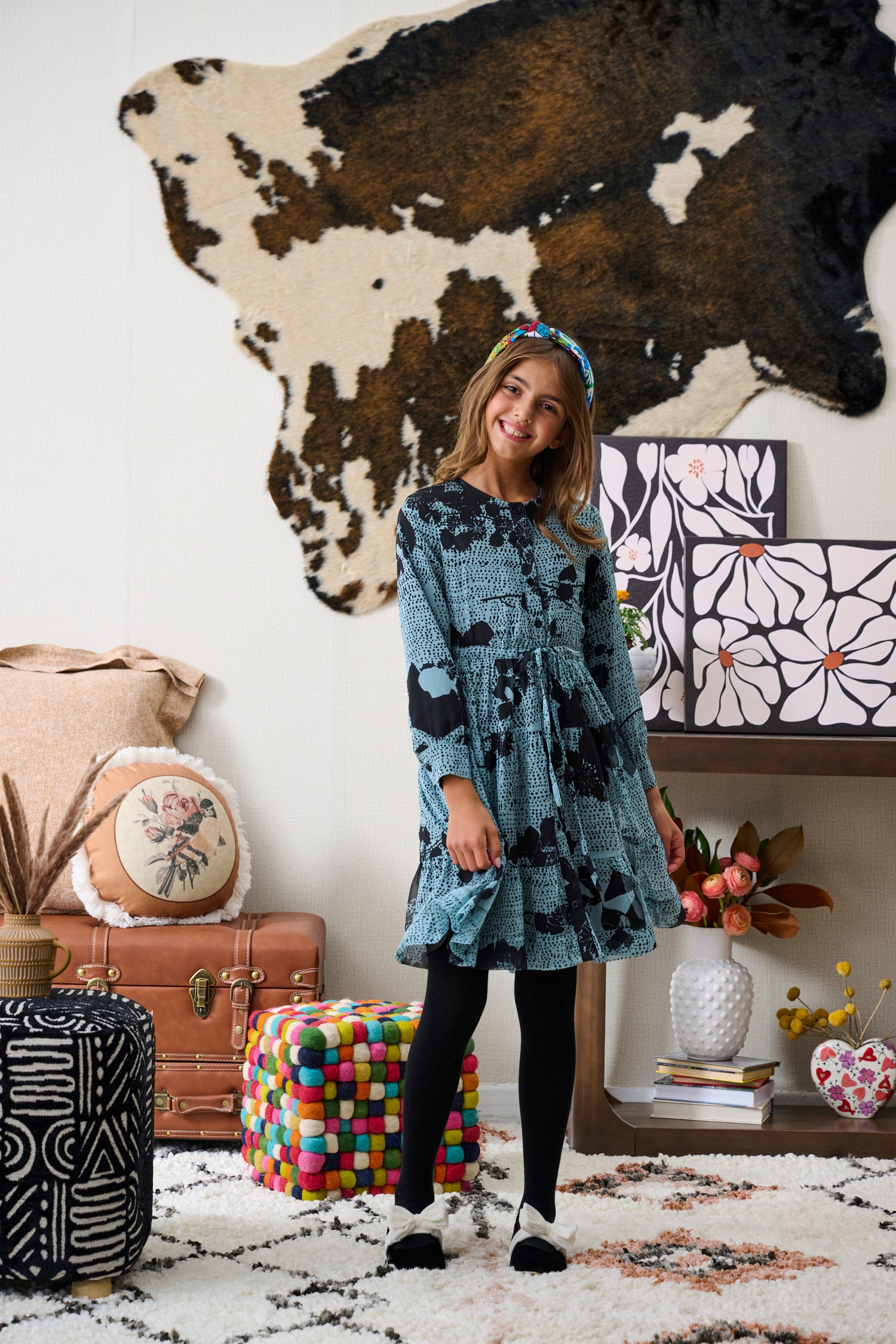 SPOTS FLORAL PRINT DRESS