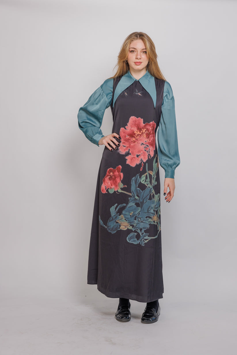 MATCHING SLEEVELESS DRESS WITH OVERSIZE FLORAL PRINT