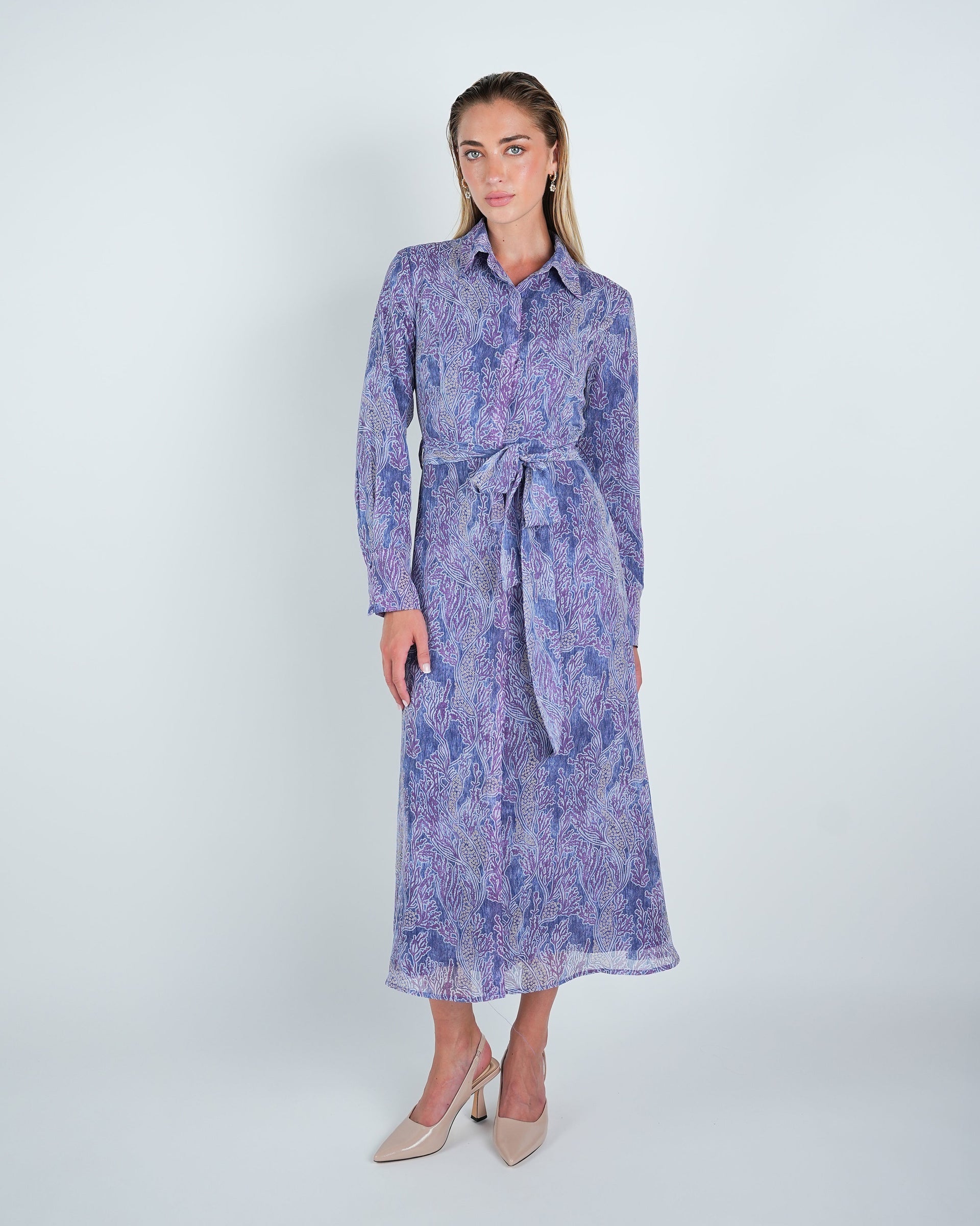 Chiffon Abstract Belted Shirt Dress