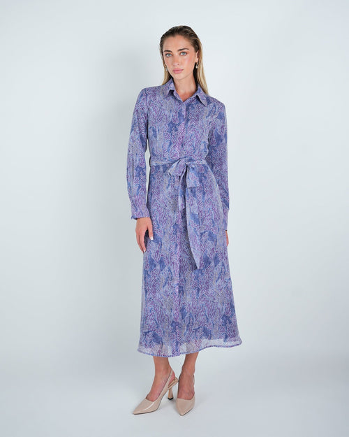 Chiffon Abstract Belted Shirt Dress