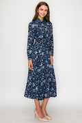 YAL DR3561 blue floral shirt dress