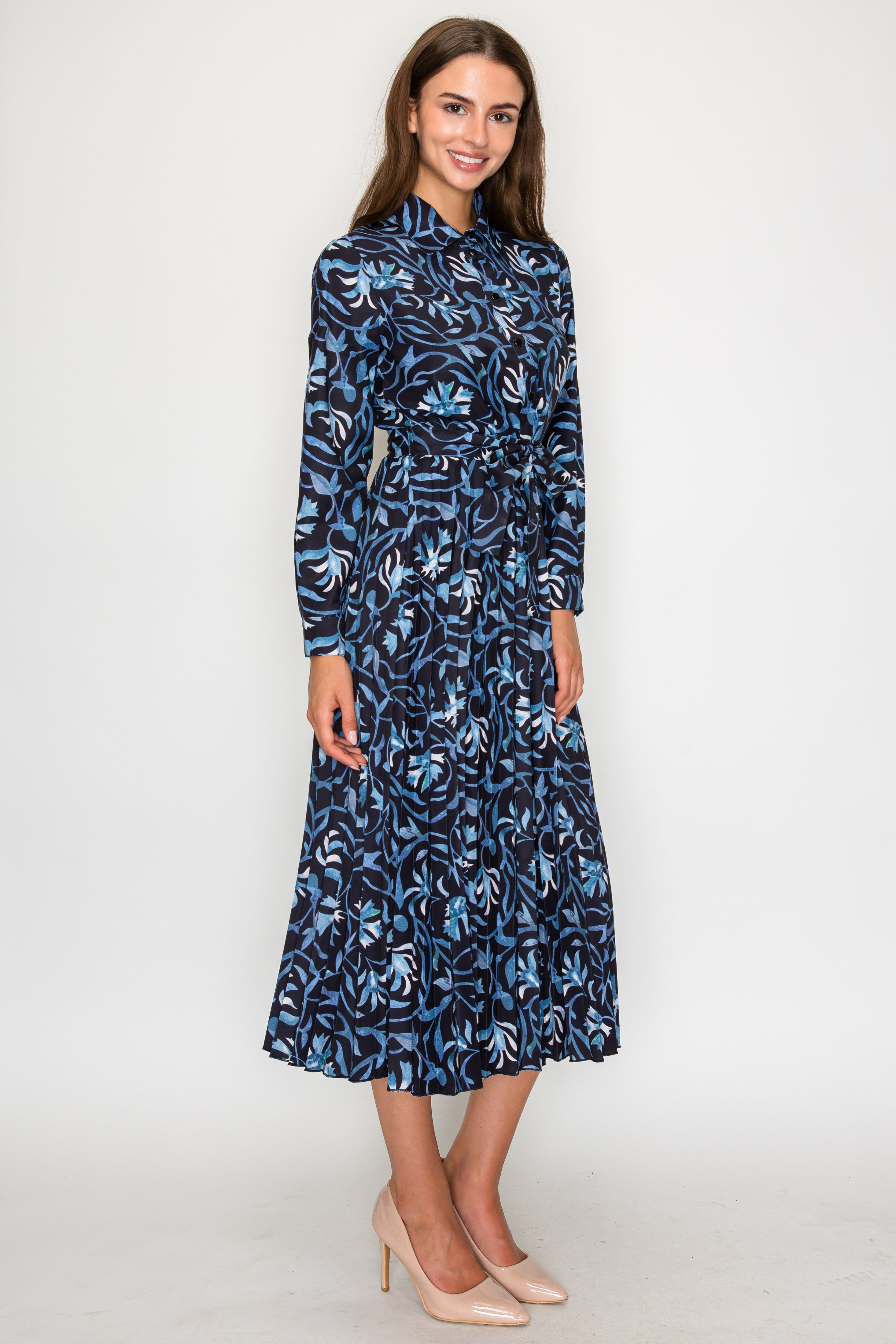 YAL DR3561 blue floral shirt dress