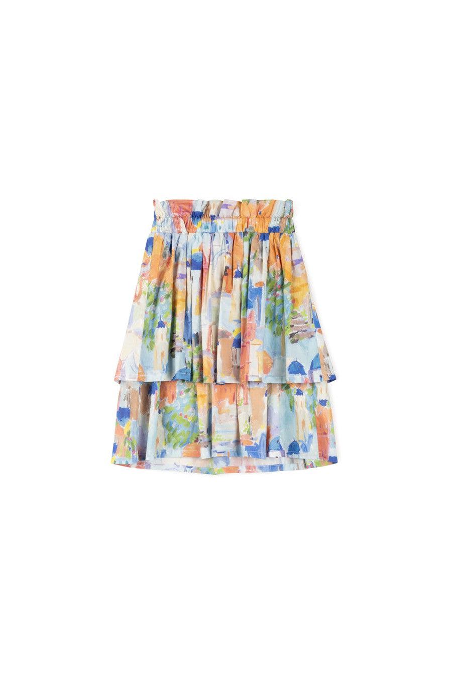 PAINTED PRINTED DOUBLE LAYERED SKIRT חצאית