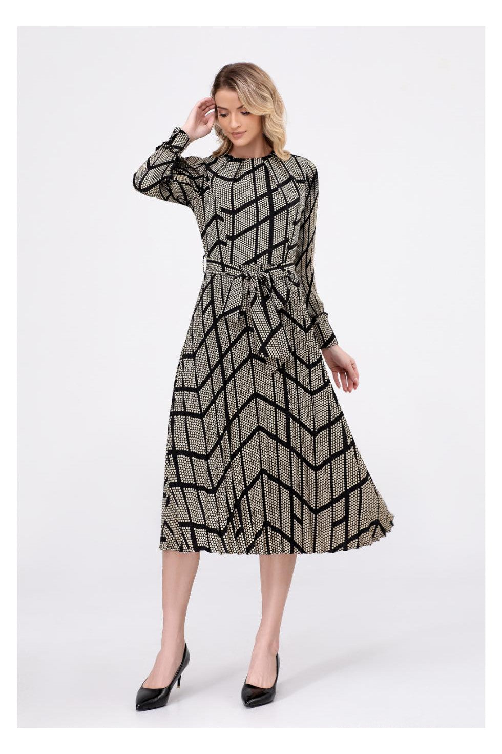 CHEVRON ELEGANCE MIDI DRESS