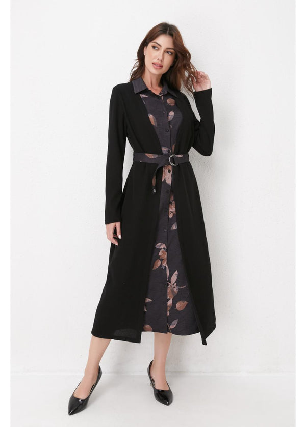 LAYERED MIDI BELTED DRESS