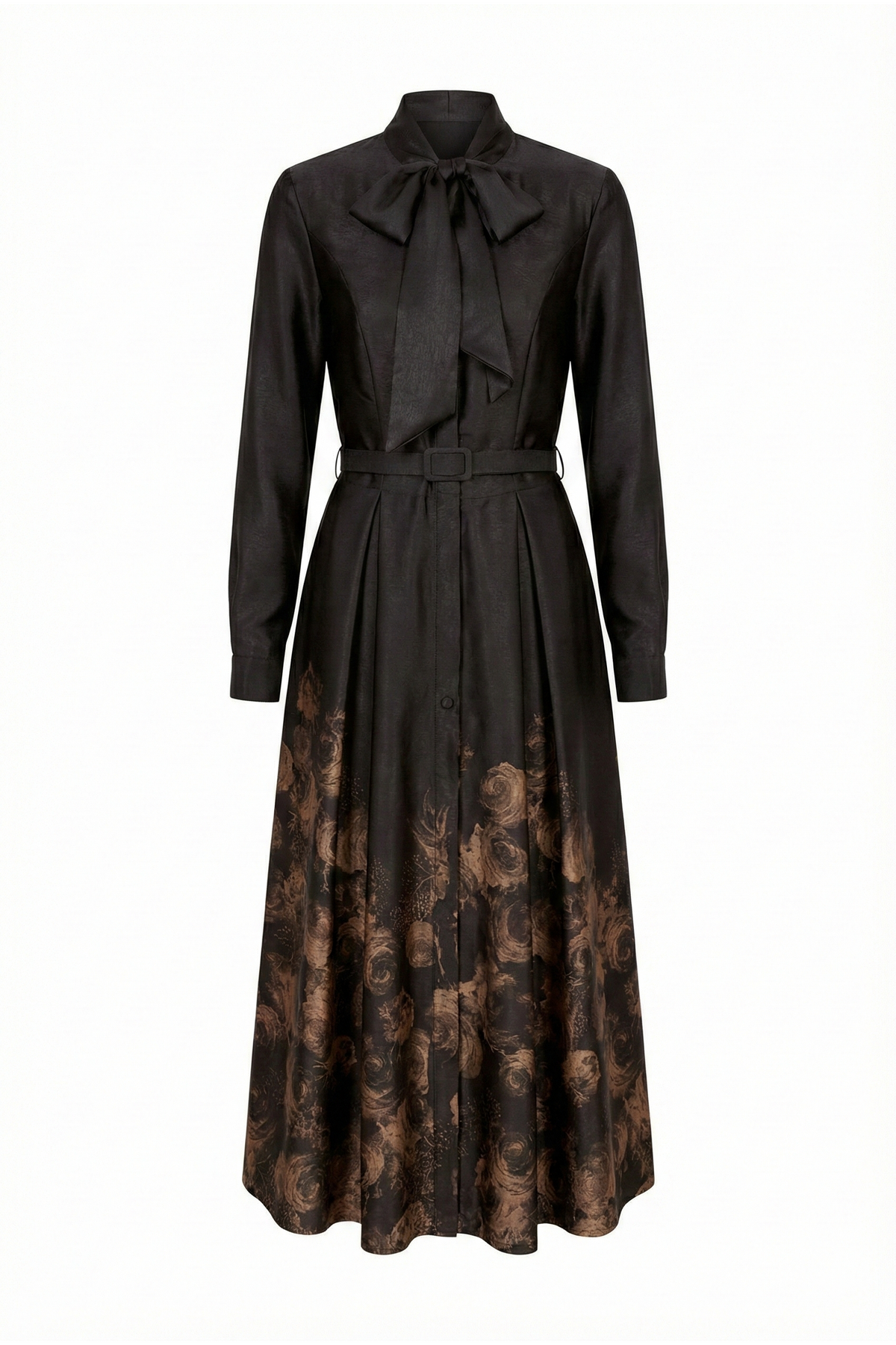 Noir Rosewood Tie-Neck Midi Dress