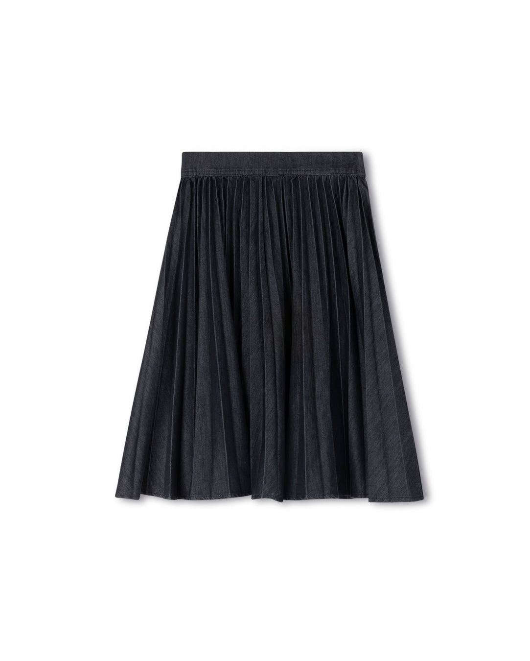 PLEATED-ELASTIC-DENIM-SKIRT