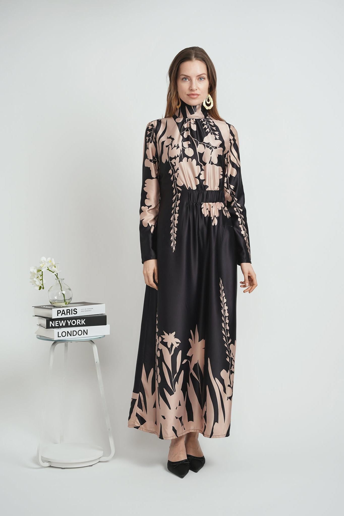 LADIES DRESS WITH MOCKNECK, BACK ZIPPER