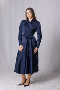 IVE 26514 navy waisted mock wrap dress