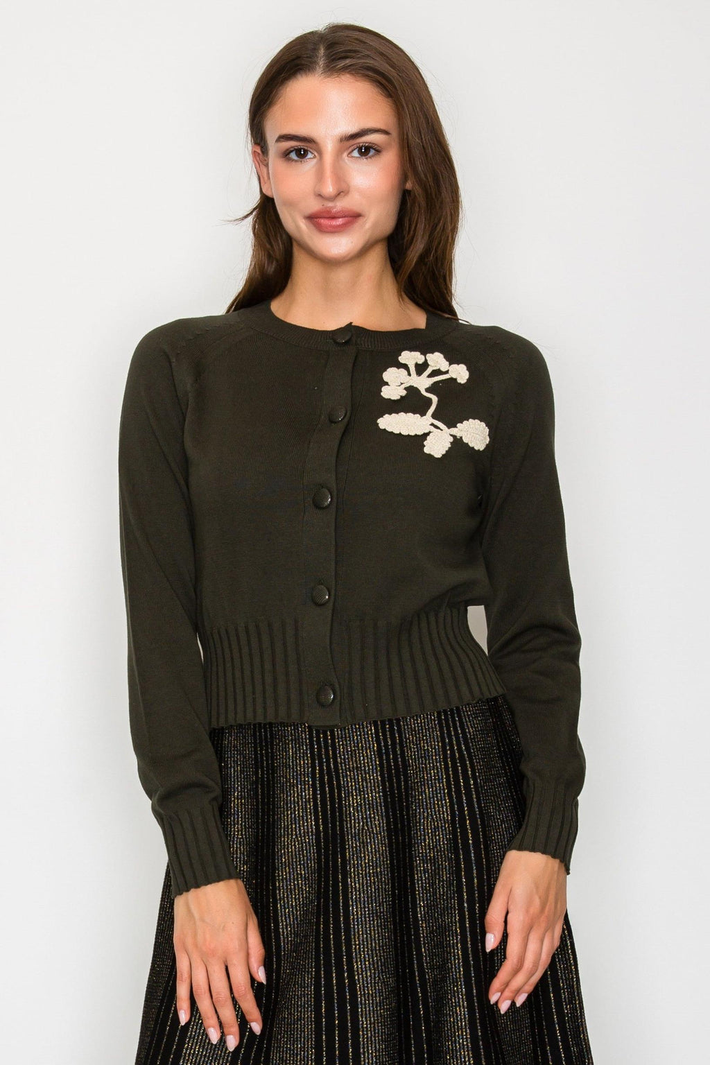 FLORAL EMBROIDERED CROPPED CARDI