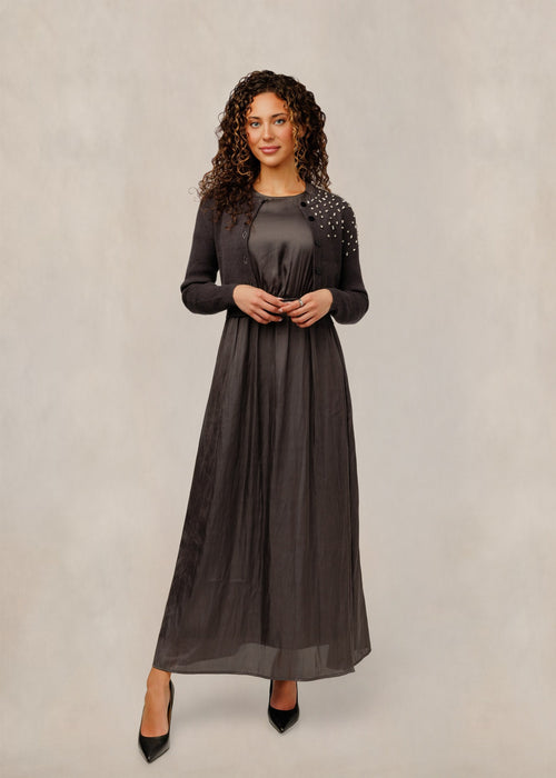 SATIN DRESS WITH STUDDED OVERLAY