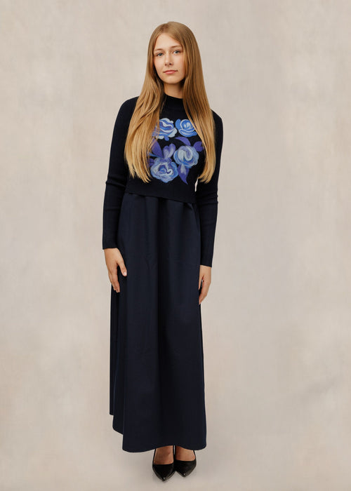 FLOWER FELTED OVERLAY DRESS