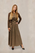 GEOMETRIC TIE WAIST DRESS WITH CARDIGAN