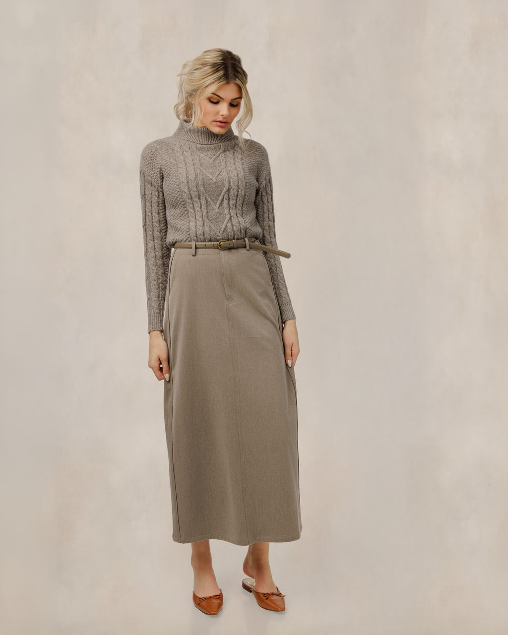 Belted Pocket Skirt - Tan