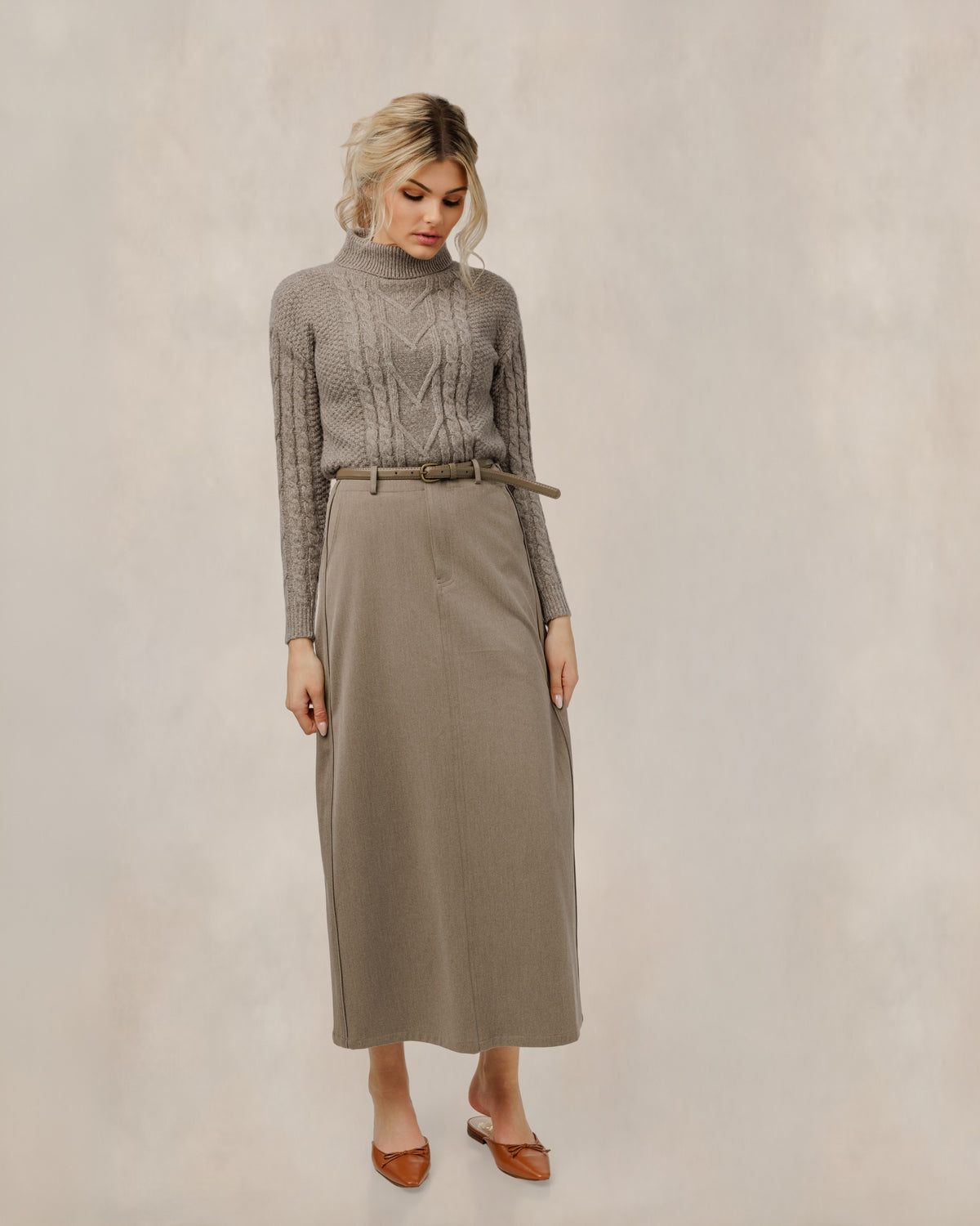 Belted Pocket Skirt - Tan