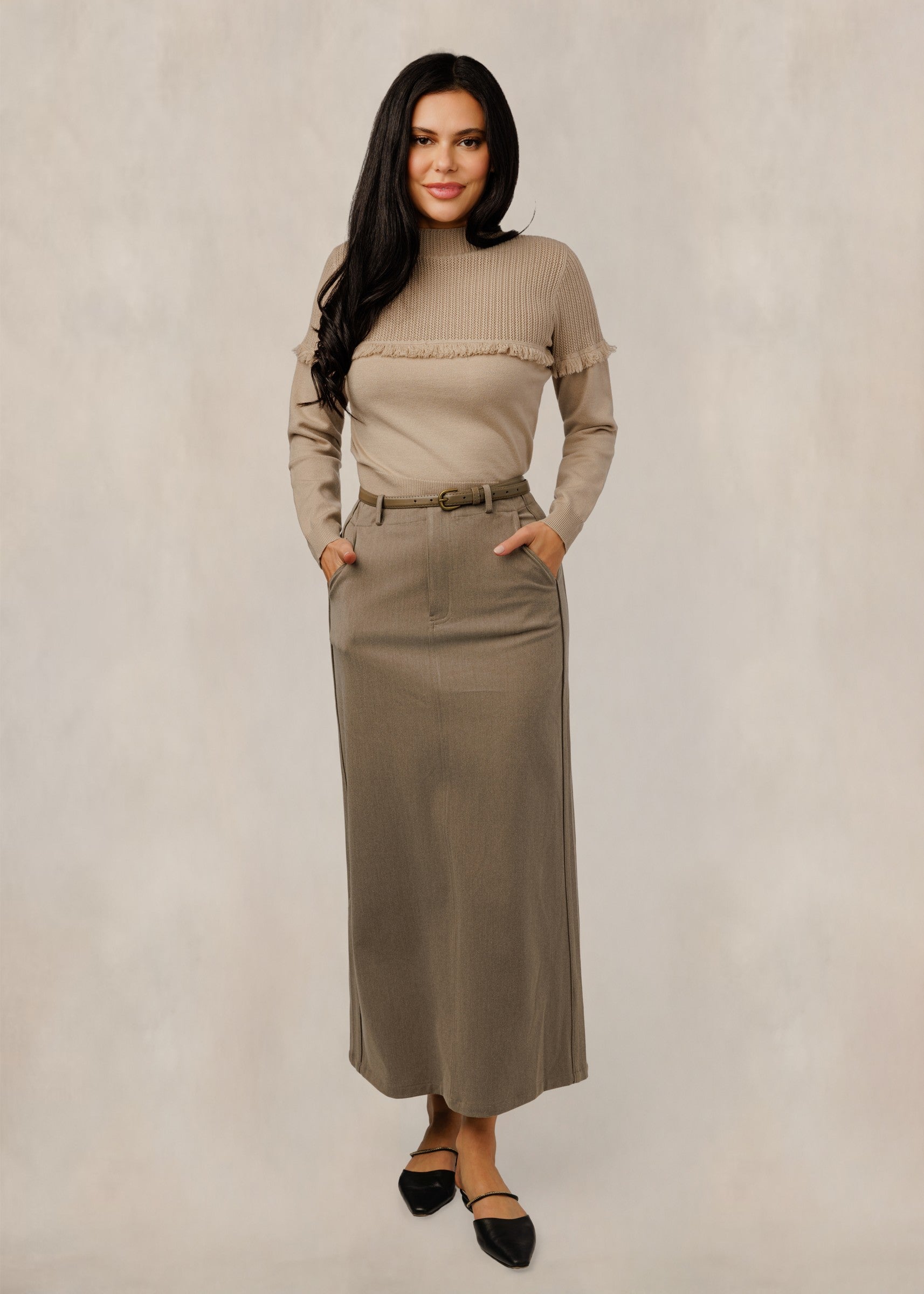 Belted Pocket Skirt - Tan alternate view