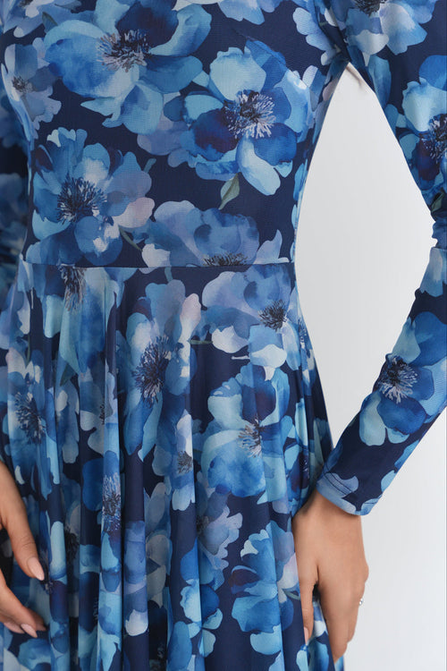 SERAPHINE FLORAL HANDKERCHIEF HEM MESH DRESS