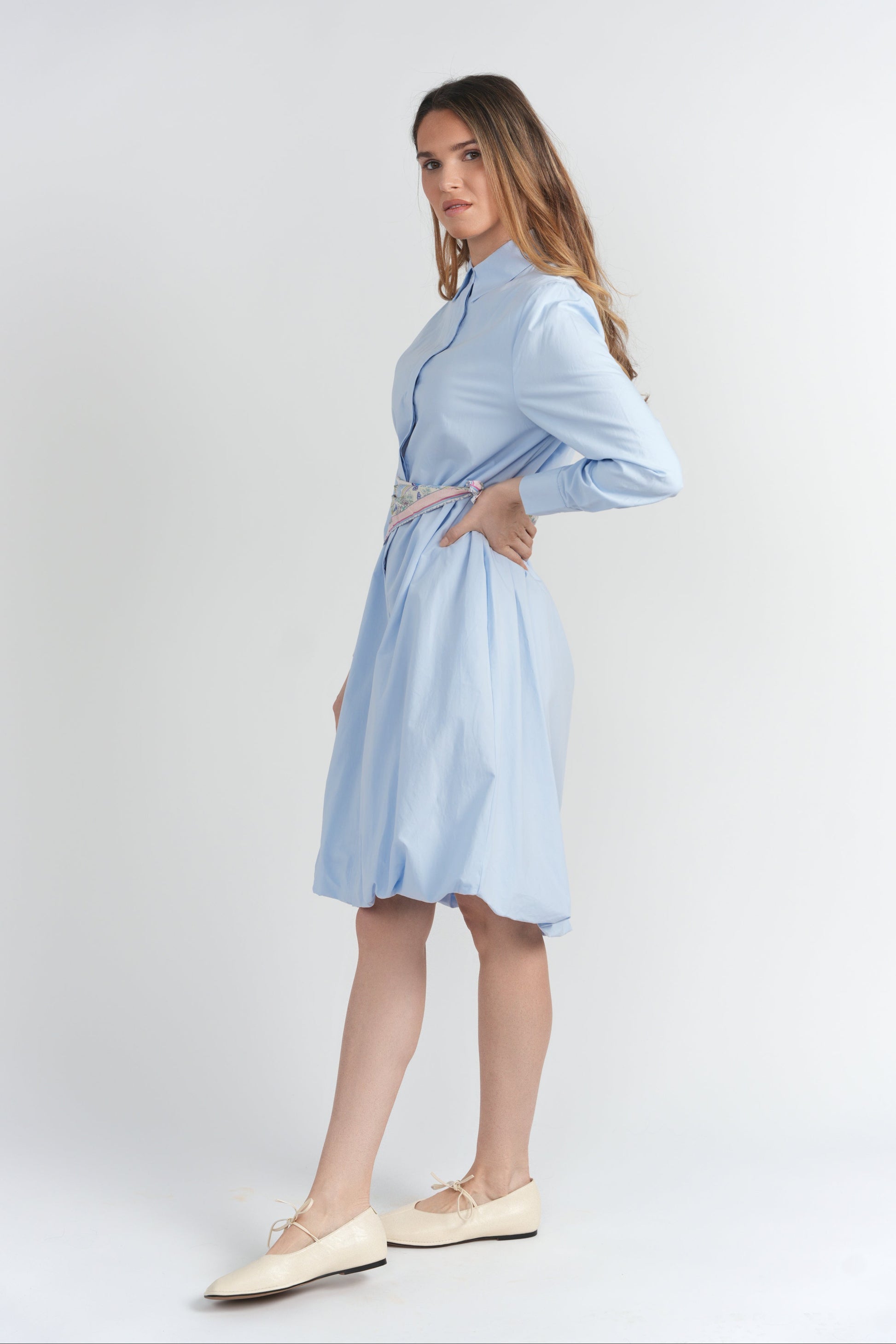 ELYSIA BUBBLE HEM BUTTON DOWN SHIRTDRESS