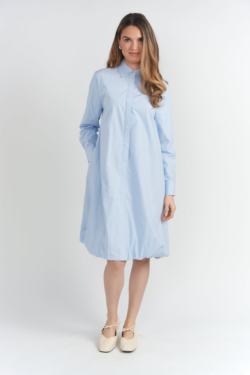 ELYSIA BUBBLE HEM BUTTON DOWN SHIRTDRESS