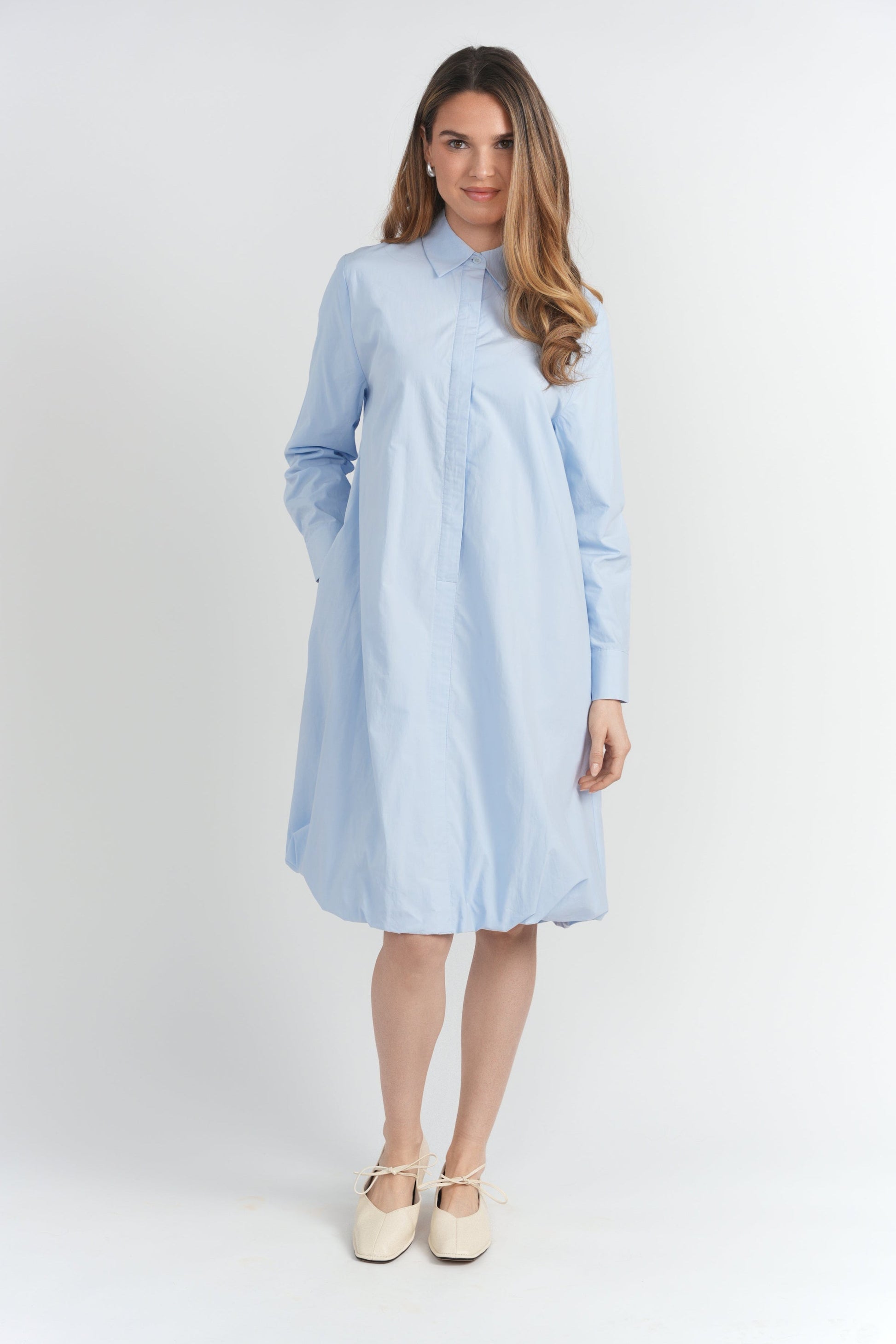 ELYSIA BUBBLE HEM BUTTON DOWN SHIRTDRESS