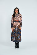 ORNATE PATCHWORK TIE-BELT MIDI DRESS