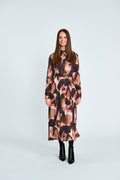 ABSTRACT PATCHWORK TIE-BELT MIDI DRESS