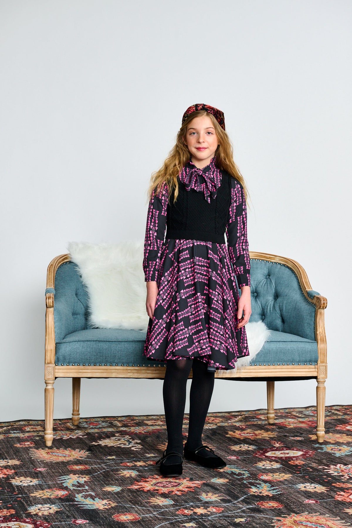 SQUARE DESIGN KNIT UPPER DRESS