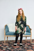 FLOWER MESH PLEATED DRESS