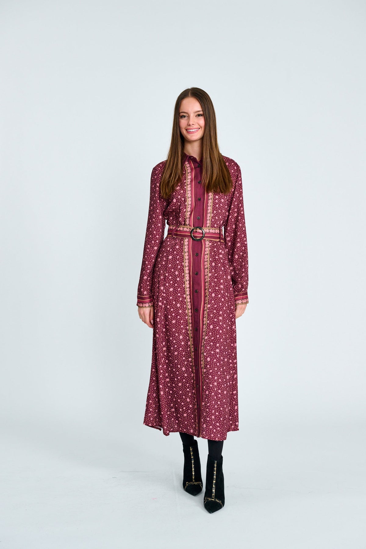 FLORAL TIE-BELT MIDI DRESS