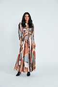 ABSTRACT PRINT PLEATED MAXI DRESS