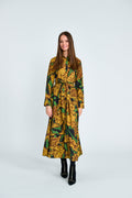 BOTANICAL TIE-BELT MIDI DRESS