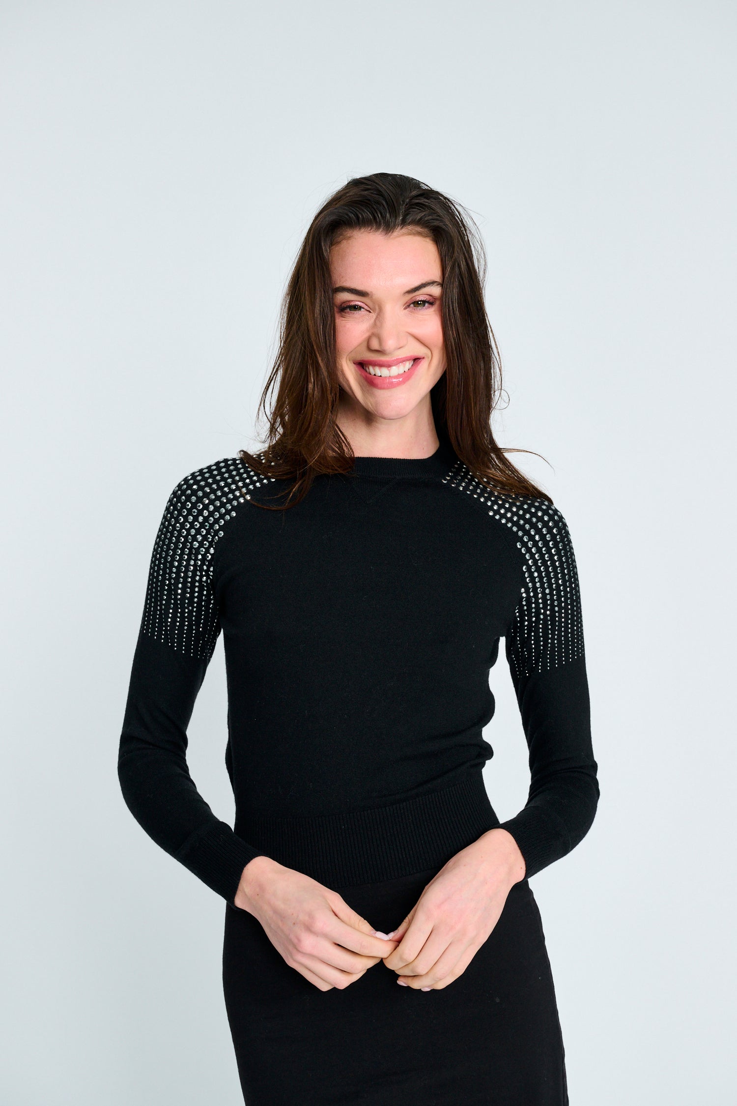 KNIT TOP WITH SEQUINED SHOULDERS