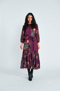 SCARF-PRINT TIERED MIDI DRESS