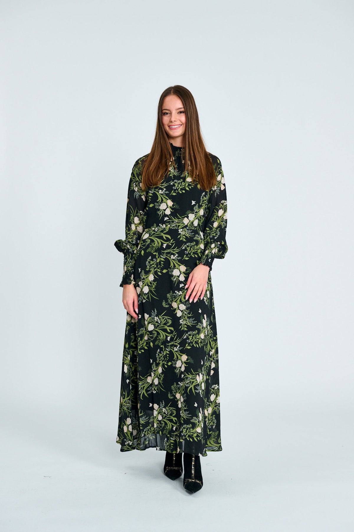 BOTANICAL SMOCKED MAXI DRESS