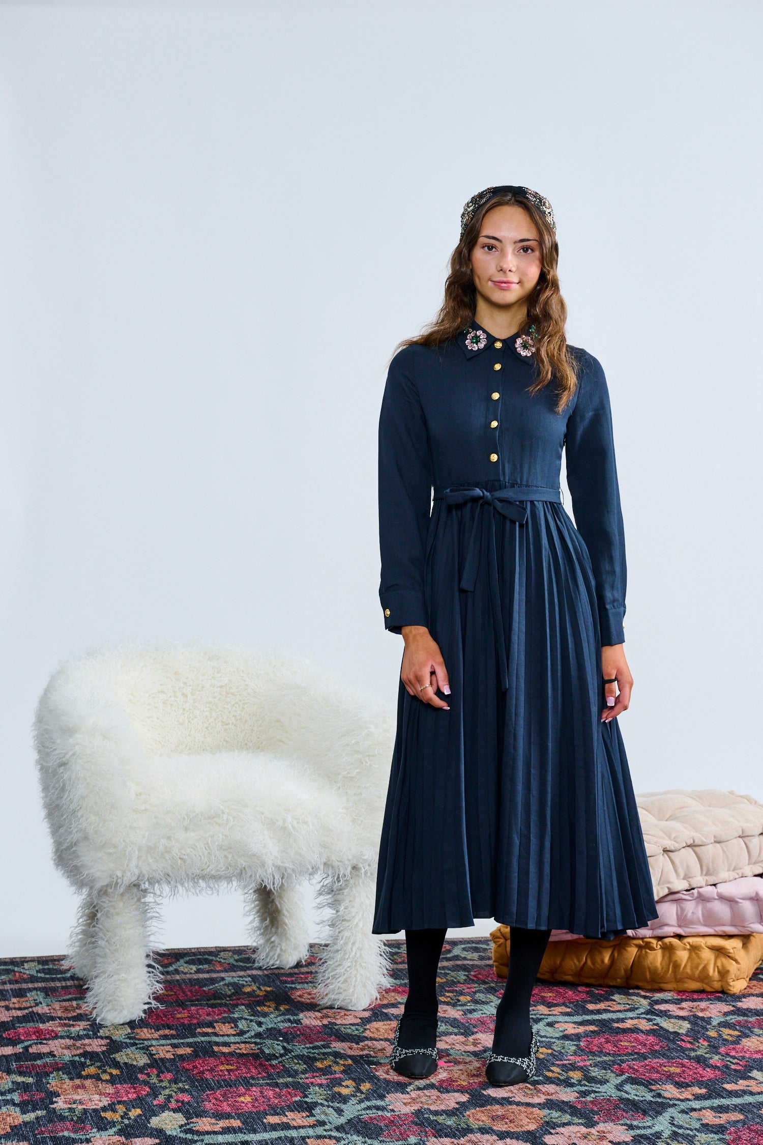 MIZ T-1340 Beaded Applique Collar Dress