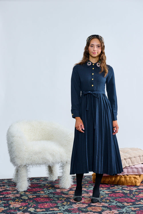 MIZ T-1340 Beaded Applique Collar Dress