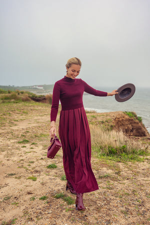 Pashmina Box Pleat Maxi Set Burgundy