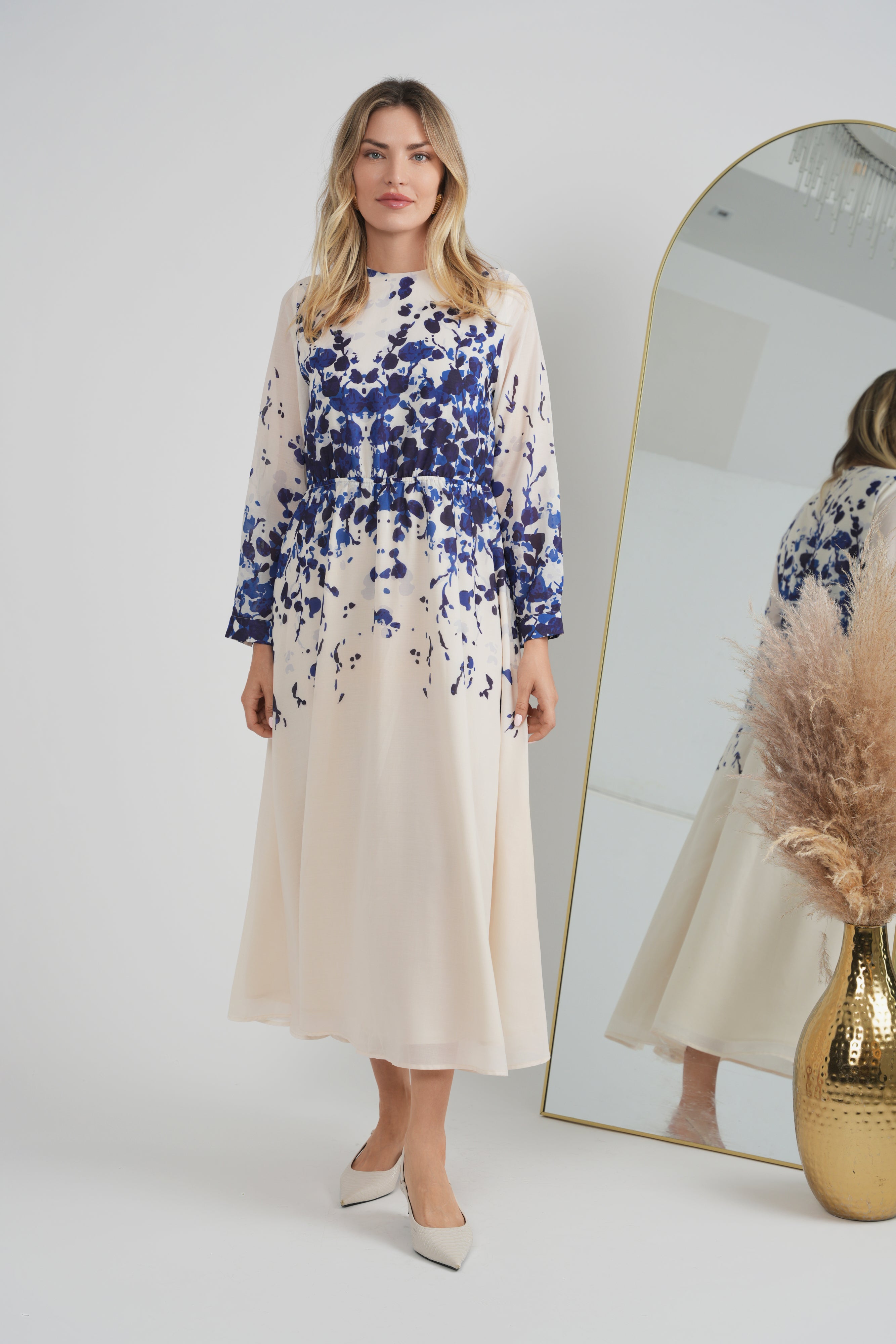 Ladies Midi Waisted Floral Dress