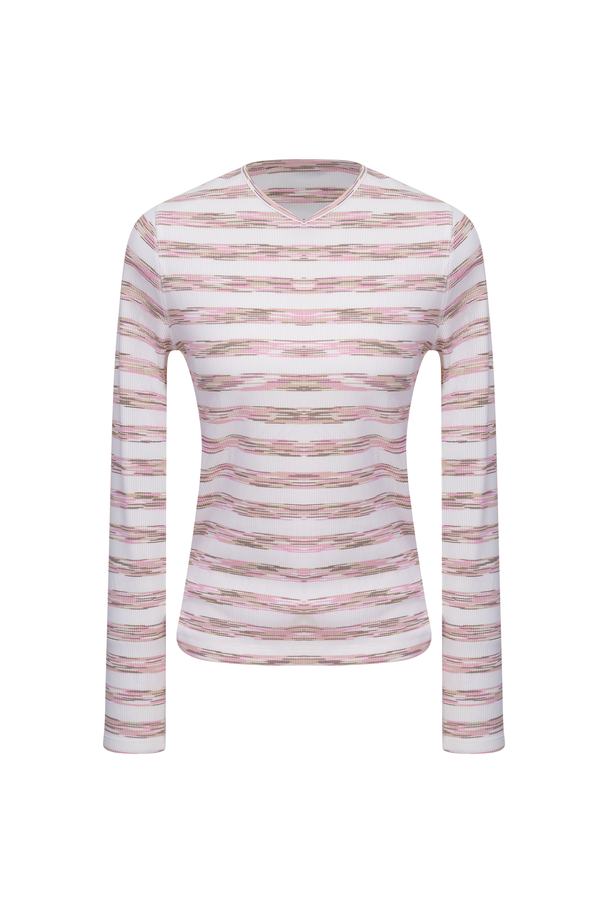 Ladies Striped V Neck Tee